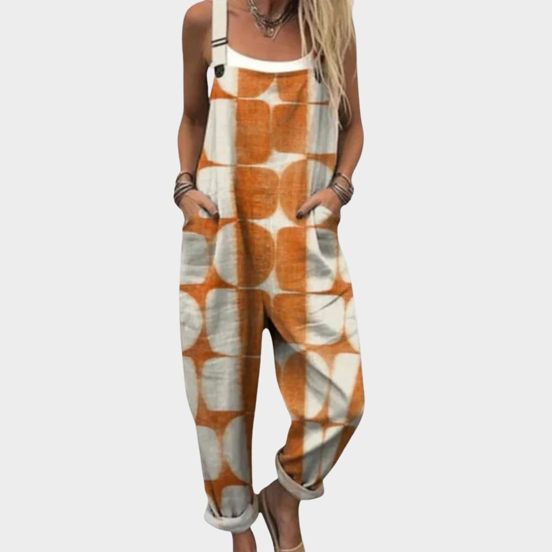 Kirsten — Orange Retro Tile Print Overalls
