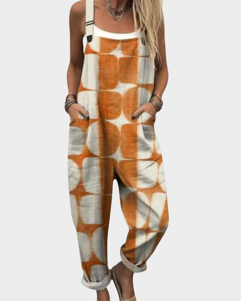 Kirsten — Orange Retro Tile Print Overalls