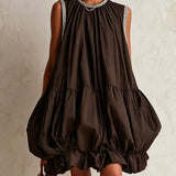 Katrijn — Brown Sleeveless Bubble-Hem Mini Dress