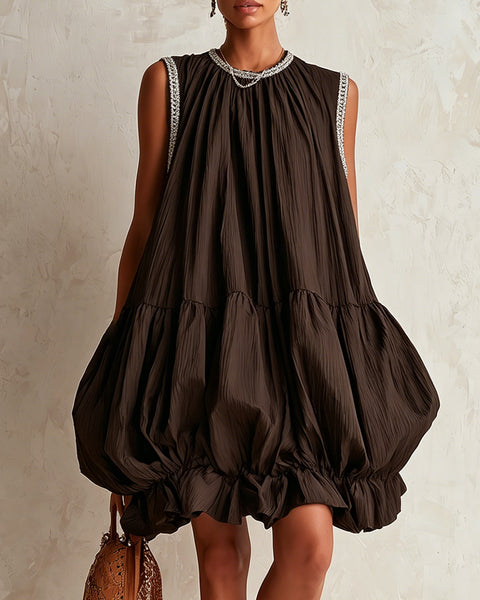 Katrijn — Brown Sleeveless Bubble-Hem Mini Dress