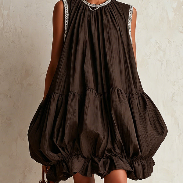 Katrijn — Brown Sleeveless Bubble-Hem Mini Dress