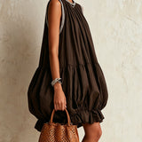 Katrijn — Brown Sleeveless Bubble-Hem Mini Dress