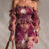 Malin — Plum Floral Off-Shoulder Maxi Dress with Smocked Waist