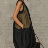 Yrsa — Black Zip-Front Mini Dress with Olive Panels and Lace Hem