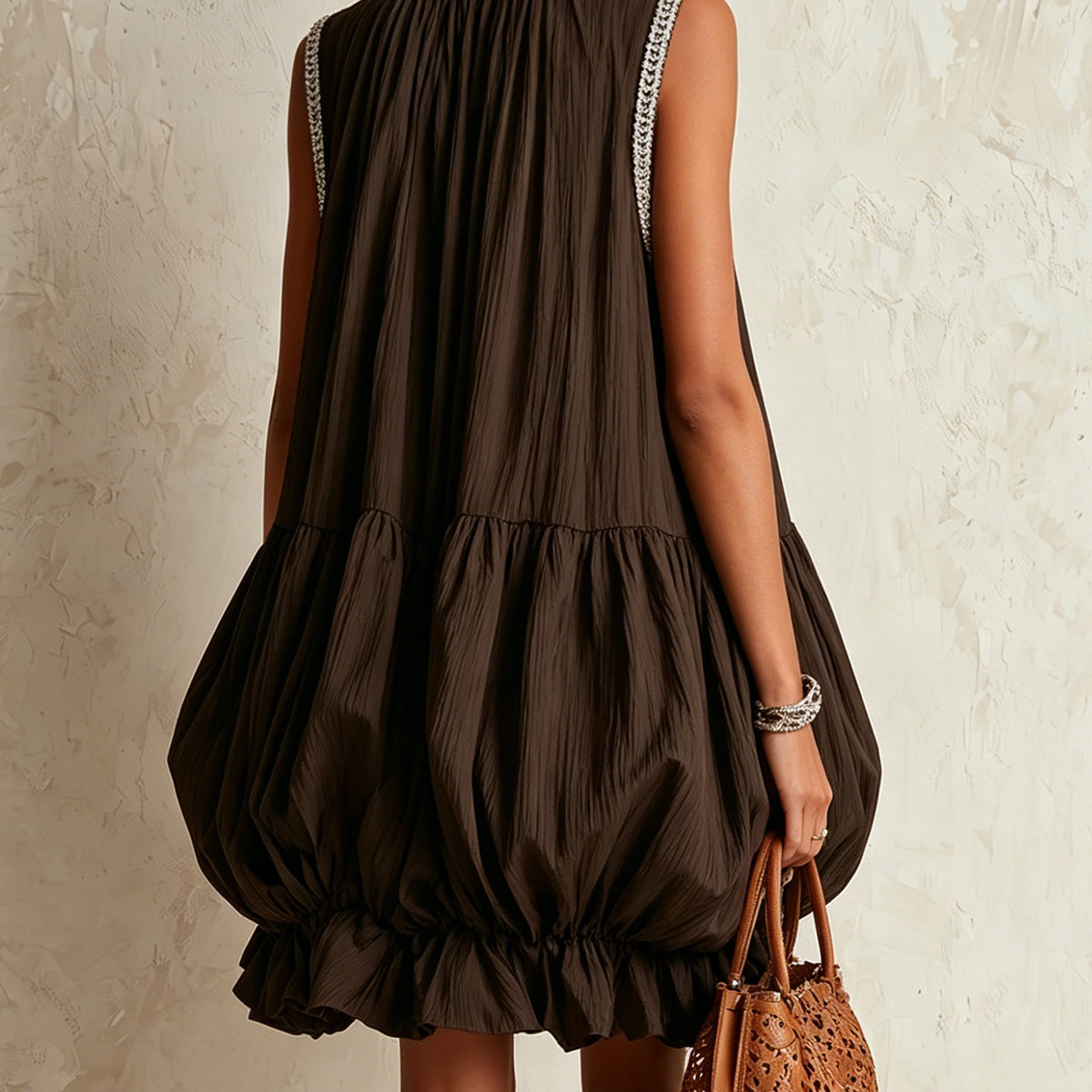 Katrijn — Brown Sleeveless Bubble-Hem Mini Dress