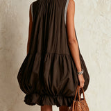 Katrijn — Brown Sleeveless Bubble-Hem Mini Dress