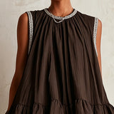 Katrijn — Brown Sleeveless Bubble-Hem Mini Dress
