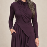 Sylvana Draped Turtleneck Maxi Dress in Purple