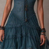 Berenike — Teal Ruffle-Sleeve Tiered Mini Dress with V-Neckline