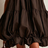 Katrijn — Brown Sleeveless Bubble-Hem Mini Dress