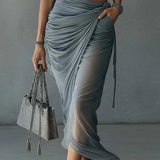 Maiken — Slate Blue Cropped Top and Draped Skirt Set