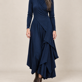 Sylvana Draped Turtleneck Maxi Dress in Navy