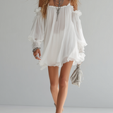 Pernilla — White Off-Shoulder Boho Mini Dress with Puffed Sleeves