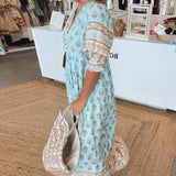 Wilmette — Printed V-Neck Maxi Dress with Tassel Tie and Fringe Hem