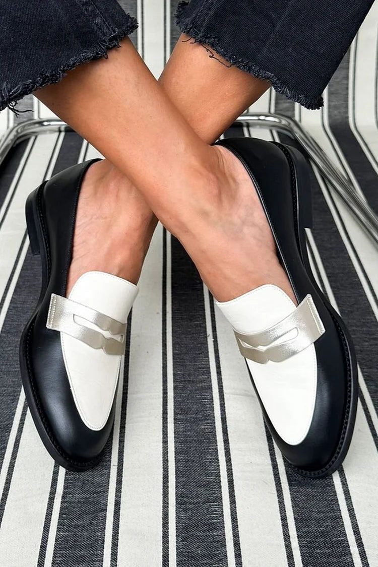 Domenica — Black and White Penny Loafers