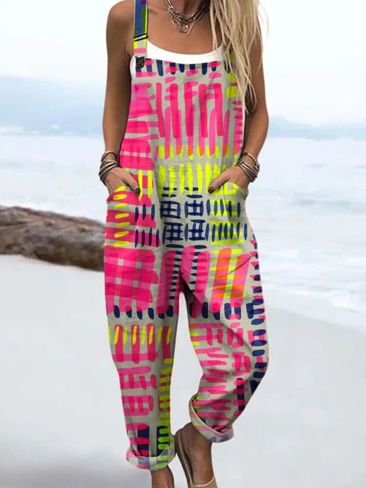Melba — Neon Pink and Lime Graphic Print Overalls