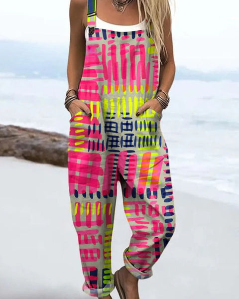 Melba — Neon Pink and Lime Graphic Print Overalls