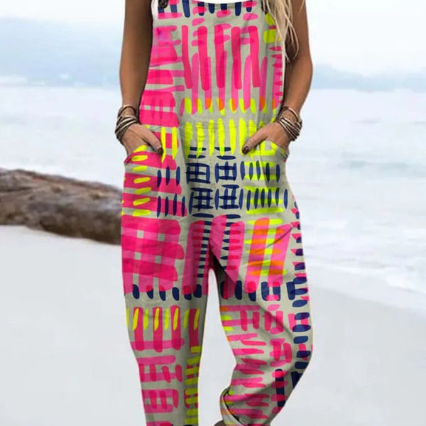 Melba — Neon Pink and Lime Graphic Print Overalls