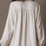 Idony — White High-Low Shirt Dress with Embroidered Yoke and Ruffle Cuffs