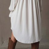 Idony — White High-Low Shirt Dress with Embroidered Yoke and Ruffle Cuffs