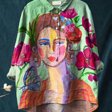 Francisca — Painted Portrait Print Button-Up Blouse