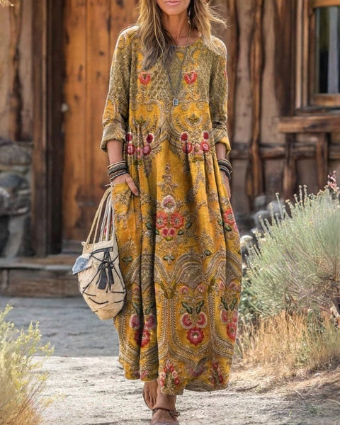 Griselda — Mustard Floral Boho Boho Maxi Dress