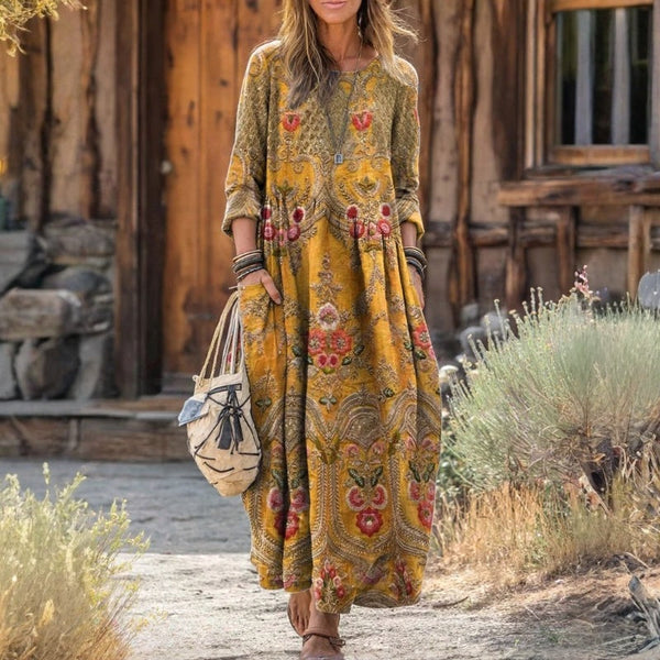Griselda — Mustard Floral Boho Boho Maxi Dress