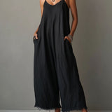 Bronagh — Black Relaxed Wide-Leg Jumpsuit with Pockets