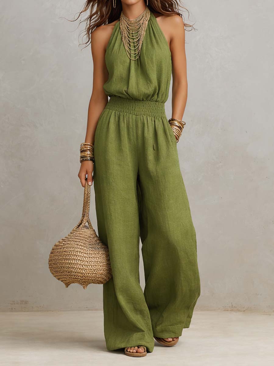 Dietlinde — Halter-Neck Wide-Leg Jumpsuit with Shirred Waist