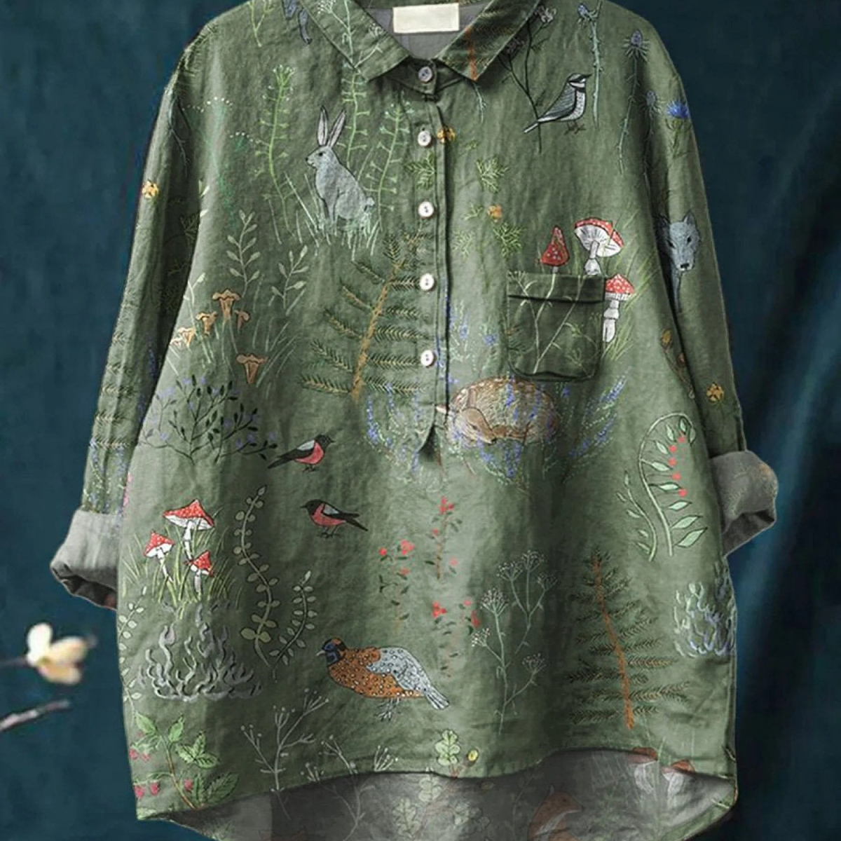 Melisende — Woodland Mushroom Print Button-Up Blouse