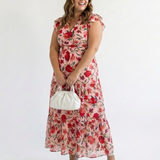 Kerttu — Floral V-Neck Tiered Midi Dress with Flutter Sleeves