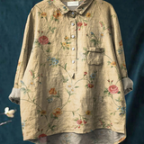 Gundula — Beige Rose Sprig Print Button-Up Blouse