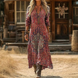 Magdalena — Berry Boho-Print Boho Maxi Dress