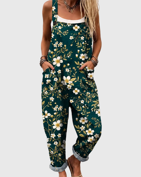 Imogen — Emerald Floral Print Overalls