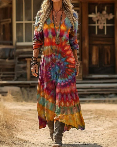 Delphi — Rainbow Tie-Dye Boho Maxi Dress