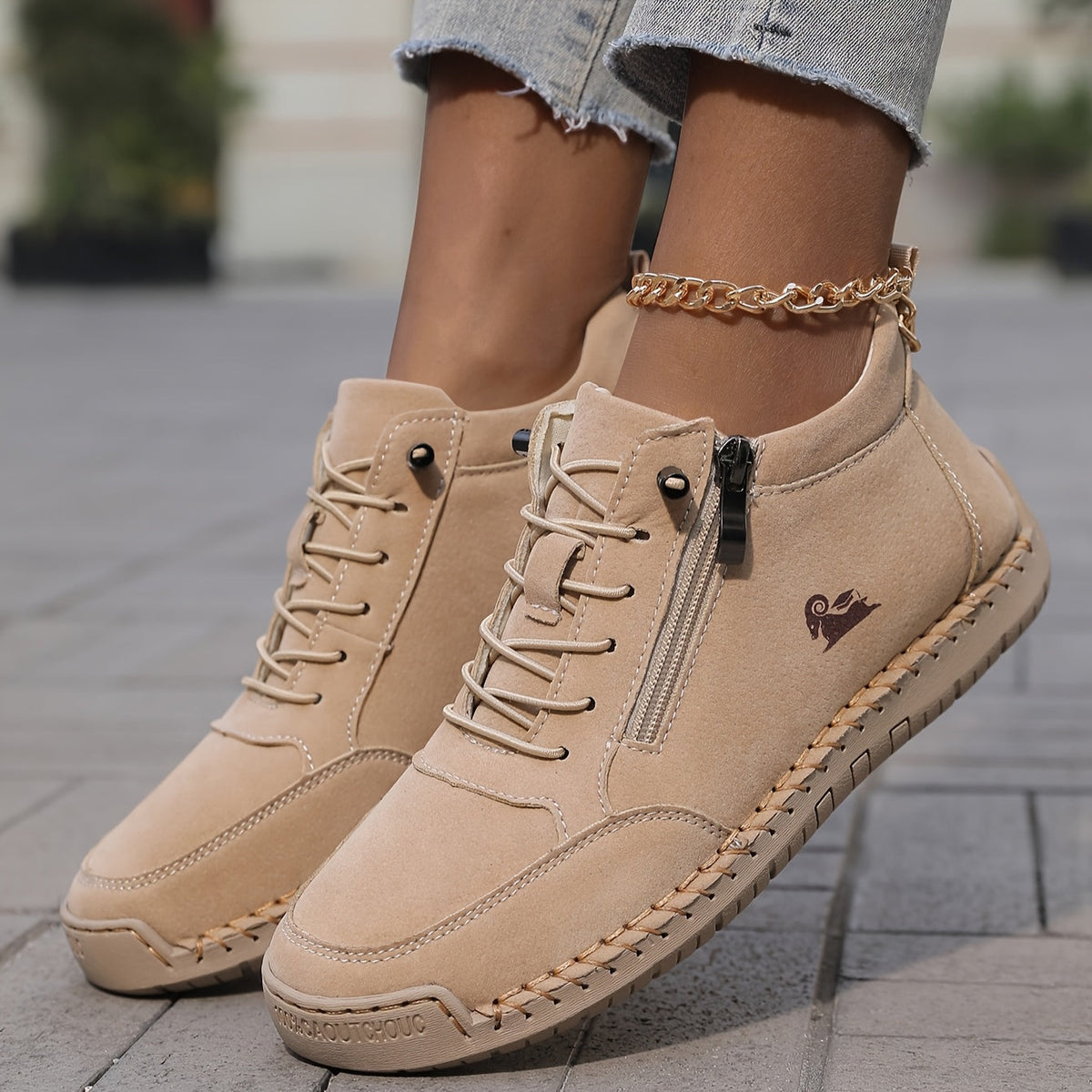 Hallie — Side-Zip Stitched Comfort Sneakers
