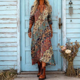 Ludmila — Red and Rust Patchwork-Print Boho Maxi Dress