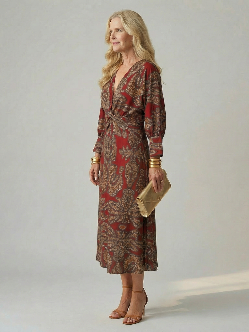 Cordelia — Twist-Front Wrap Midi Dress