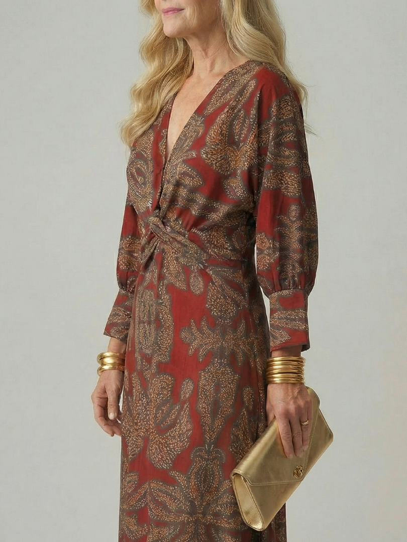 Cordelia — Twist-Front Wrap Midi Dress