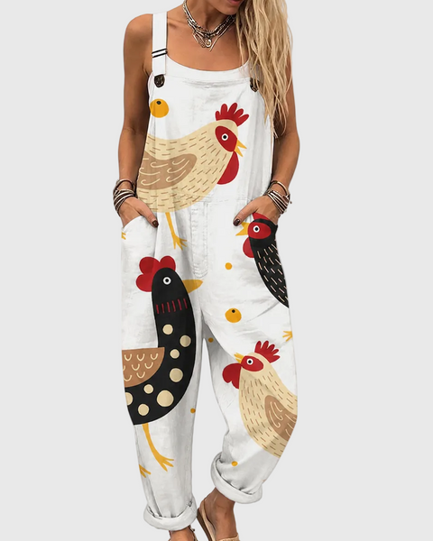 Kora — Rooster Print Overalls