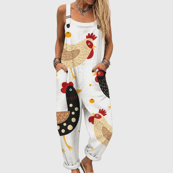 Kora — Rooster Print Overalls