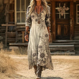 Fabrizia — Ivory Sunburst-Print Boho Maxi Dress