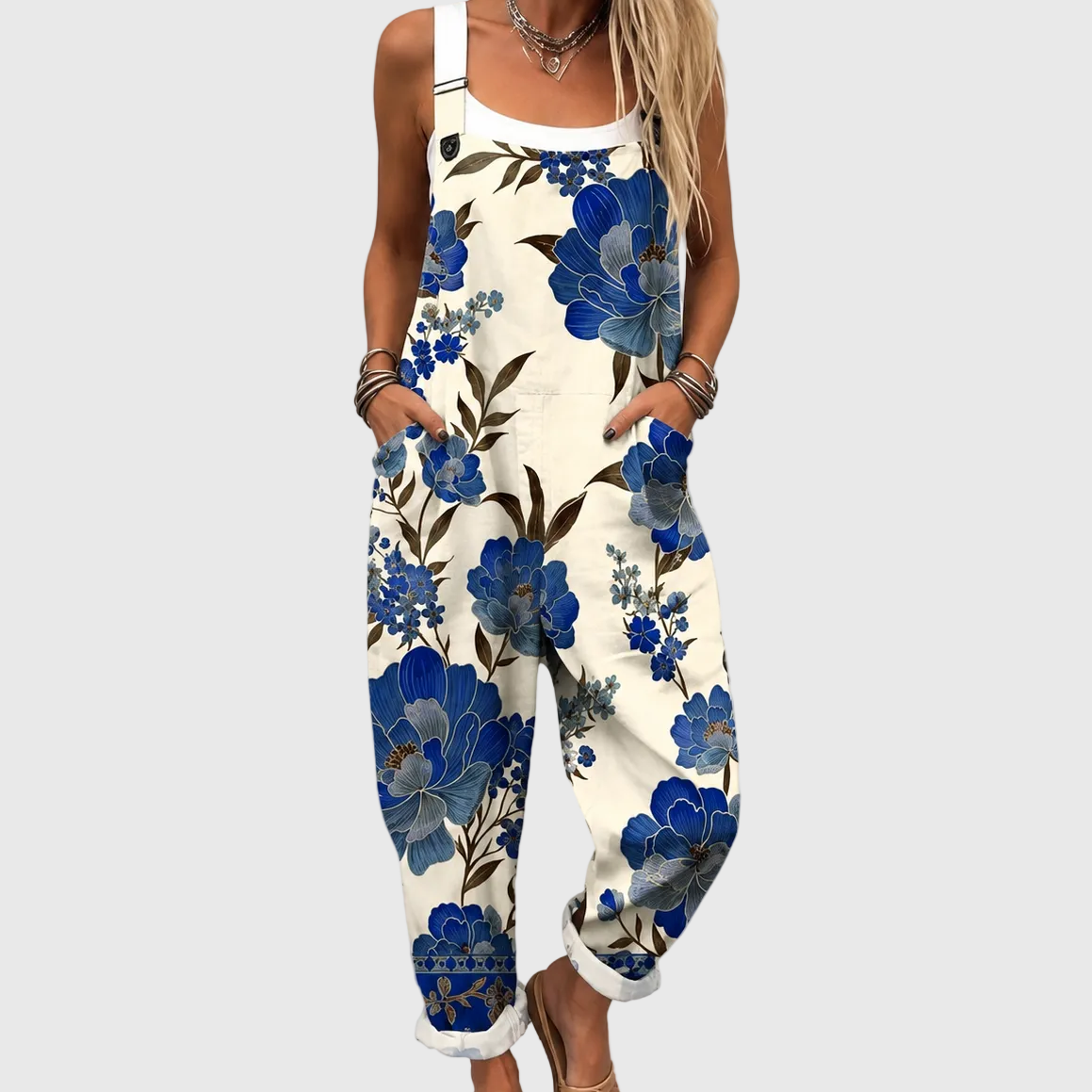 Agatha — Royal Blue Floral Overalls