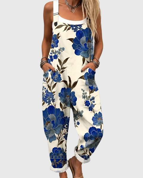 Agatha — Royal Blue Floral Overalls