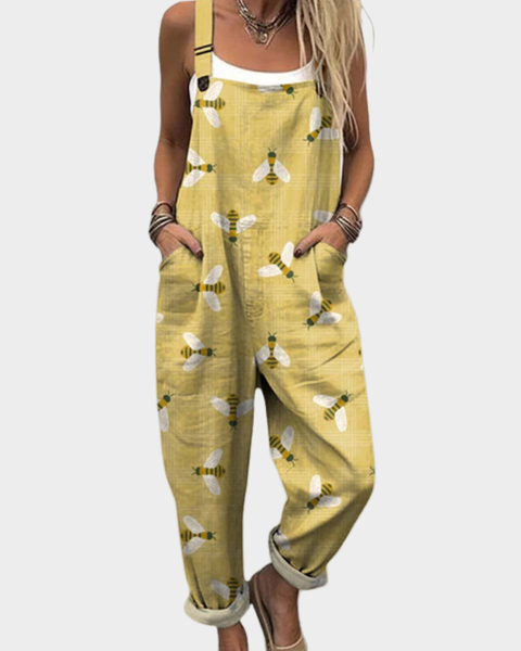 Kerry — Mustard Bee Print Overalls