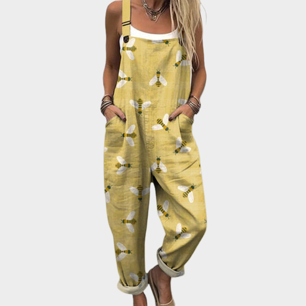Kerry — Mustard Bee Print Overalls