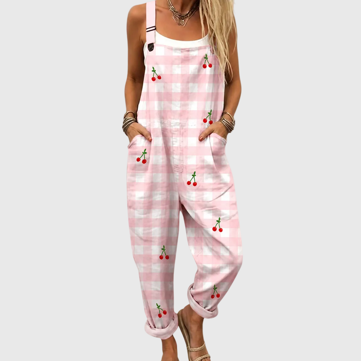 Lena — Cherry Picnic Gingham Overalls