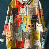 Iseult — Cat Mosaic Print Button-Up Blouse