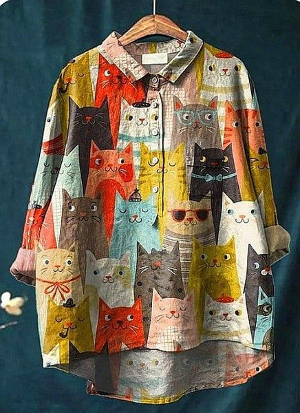 Iseult — Cat Mosaic Print Button-Up Blouse