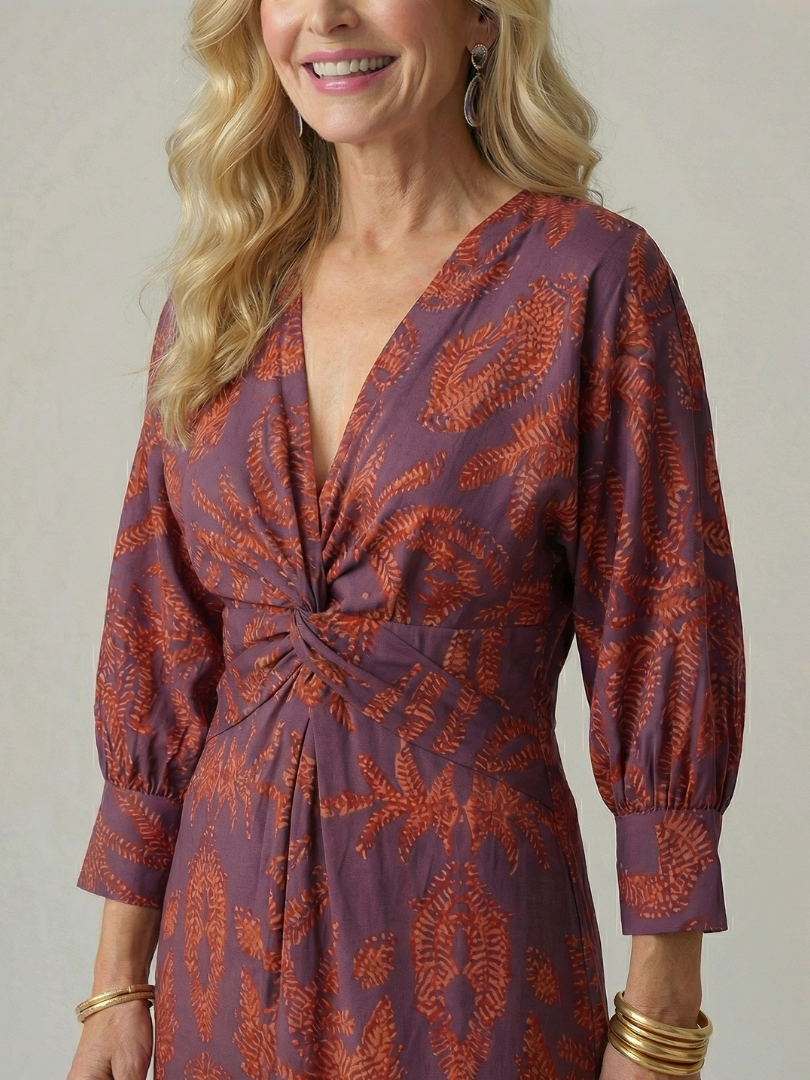 Cordelia — Twist-Front Wrap Midi Dress